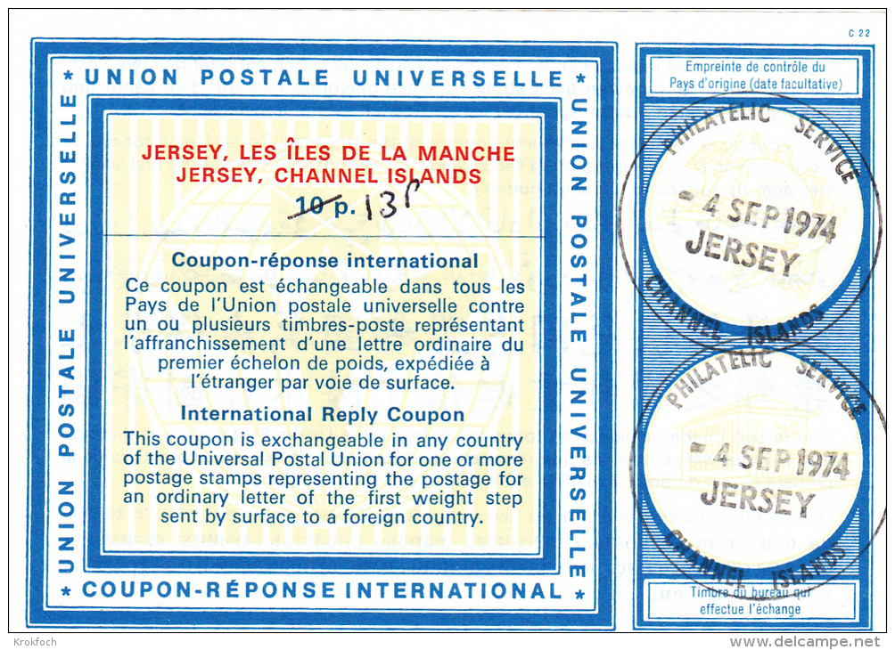 Jersey 1974 10p Corrigé Au Stylo - Coupon-réponse IRC CRI - Coupons-réponse