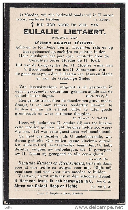 DP Eulalie LIETAERT D'Hont Rumbeke 1839 / 1923 - Sin Clasificación