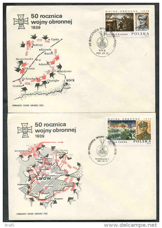 1989 Polonia, Anniversario Guerra Mondiale , Serie Completa - FDC