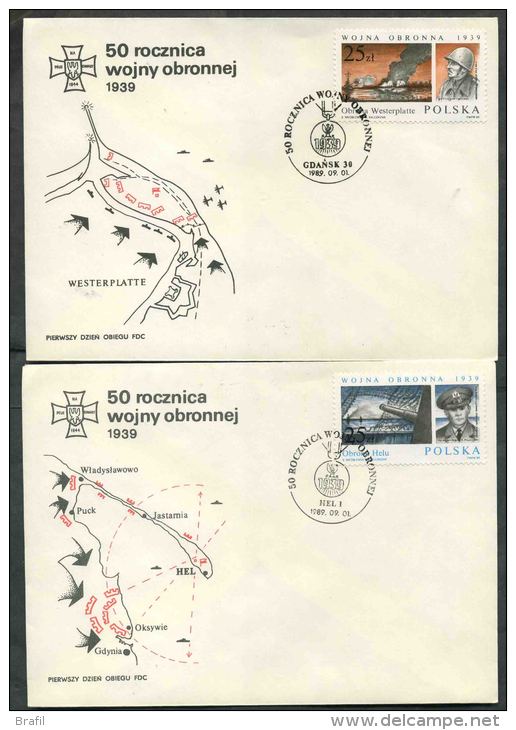 1989 Polonia, Anniversario Guerra Mondiale , Serie Completa - FDC