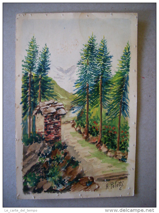 Cartolina/cartoncino Disegnata E Colorata A Mano (sentiero-montagna). Ill.A.Poletti 1933 - Autres & Non Classés