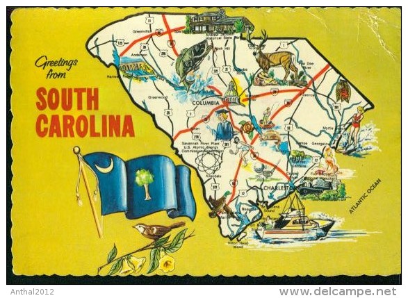 Landkarte Carte Landscape Map South Carolina Flag 21.2.1957 - Columbia