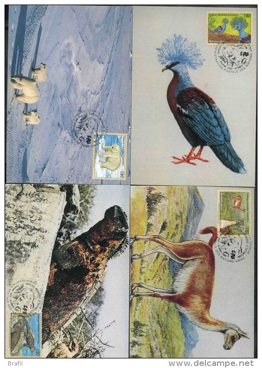 1997 O.N.U. Ginevra, F.D.C. Animali In Perico Estinzione, Serie Completa - Maximum Cards