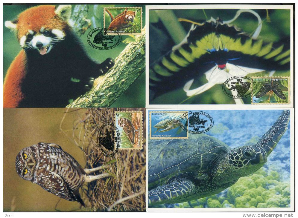 1998 O.N.U. Vienna, F.D.C. Animali In Perico Estinzione, Serie Completa - Cartes-maximum