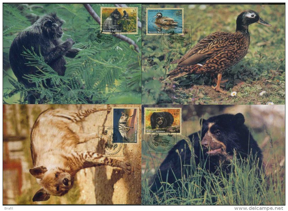 2001 O.N.U. Vienna, F.D.C. Animali In Perico Estinzione, Serie Completa - Cartes-maximum