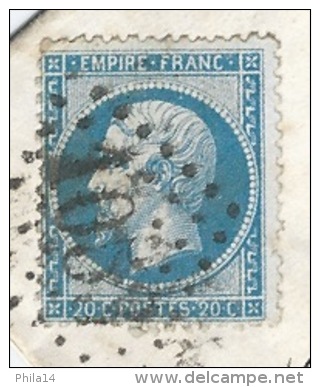 N° 22  20c NAPOLEON DENTELE / CLERMONT FERRAND PUY DE DOME POUR  LE PUY EN VELAY / 6 JANV 1866 - 1849-1876: Periodo Classico