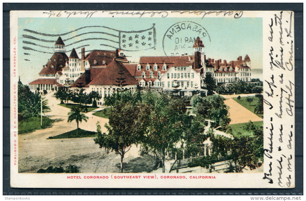 1905 USA Hotel Coronado Postcard California Pasadena Flag - Constantinople British Post Office Turkey - Covers & Documents