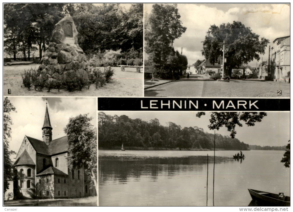 AK Lehnin: W-Alexis-Stein, O-Nuschke-Platz, Klosterkirche, Gohlitzsee, Ung, 1974 - Lehnin