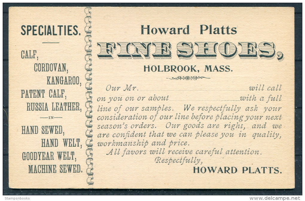 USA Private Postal Stationery Ganzsache Howard Platts - Holbrook (Mass) Fine Shoes - ...-1900