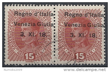 1918 VENEZIA GIULIA USATO 15 H COPPIA VARIETà - RR11850 - Vénétie Julienne