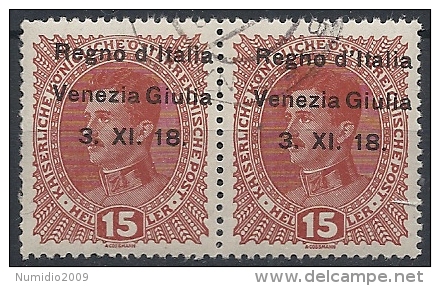 1918 VENEZIA GIULIA USATO 15 H COPPIA VARIETà - RR11850-2 - Vénétie Julienne