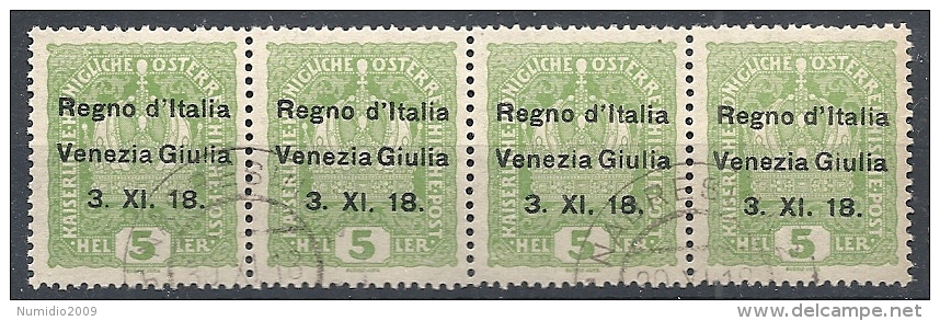 1918 VENEZIA GIULIA USATO 5 H BLOCCO DI 4 VARIETà - RR11851 - Venezia Giulia