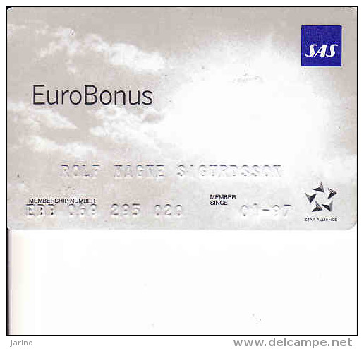 SAS Euro Bonus Card, Sweden,..www.scandinavian.net - Tarjetas De Embarque