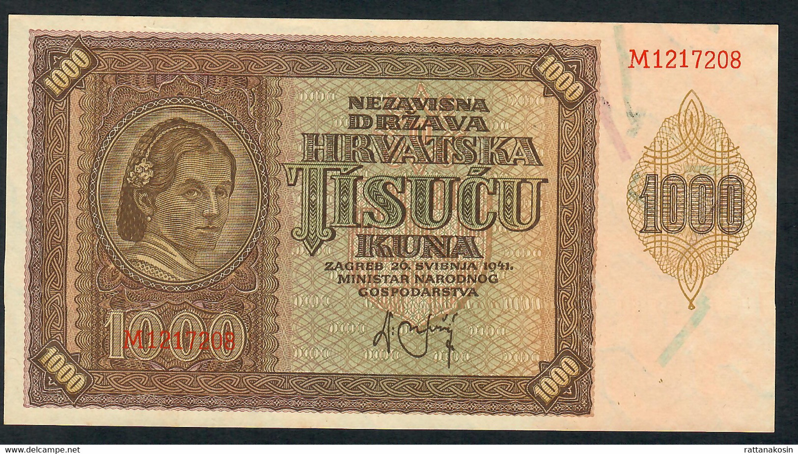 CROATIA  P4   1000  KUNA    1941    UNC. - Croacia