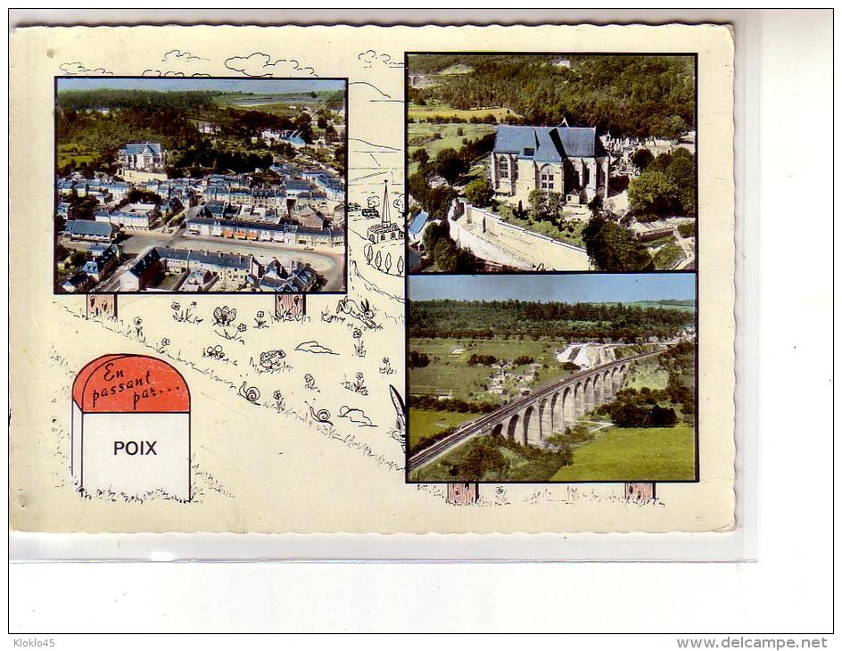 80 POIX ( Somme ) - Vue Générale Aérienne - L'Eglise - Le Viaduc - Multivues 3 Vues - CPSM Couleur SOFER - Poix-de-Picardie