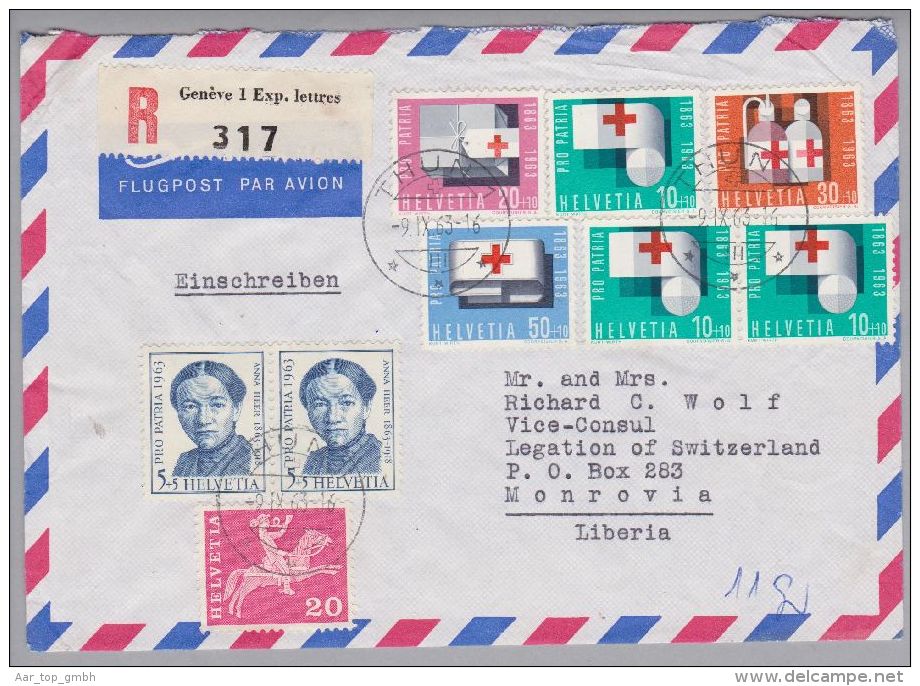 Schweiz 1963-10-31 Thun R-Luftpostbrief 21gr. Nach Monrovia Liberia - Lettres & Documents