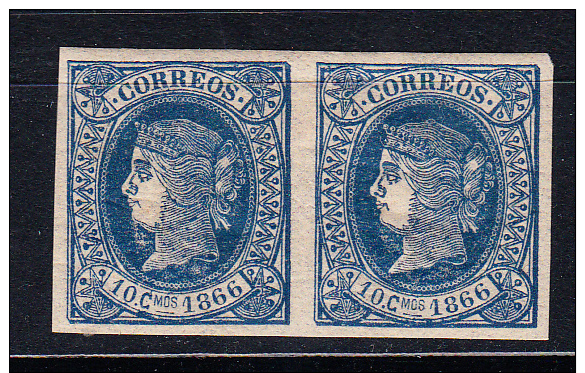 CUBA 1866. ISABEL II. EDIFIL Nº 14.  10 CENT. DE ESCUDO. PAREJA.NUEVO  GOMA ORIGINAL .RARO EN PAREJA .SES 336 - Cuba (1874-1898)