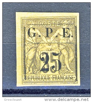 Guadaloupe 1884 N. 2 C. 25 Su C. 35 Violetto-nero Su Giallo MH - Sonstige & Ohne Zuordnung