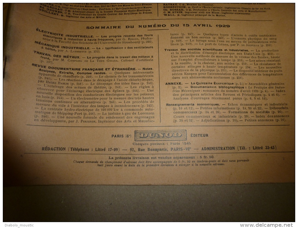 15 Avril 1929  LA TECHNIQUE MODERNE  Et : Chemins De Fer ; Signalisation Sous-marine Et Sondage Acoustique...etc........ - 1900 - 1949