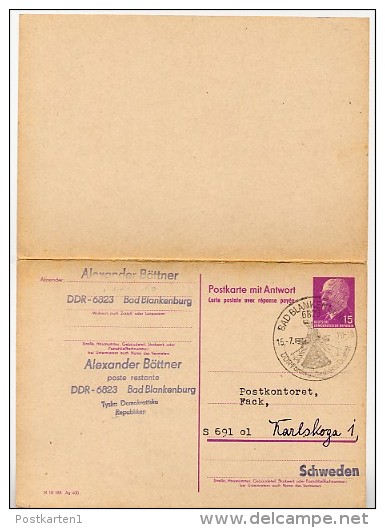 DDR P74 Antwort-Postkarte  Bad Blankenburg - KARLSKOGA Schweden 1970 - Privé Postkaarten - Gebruikt