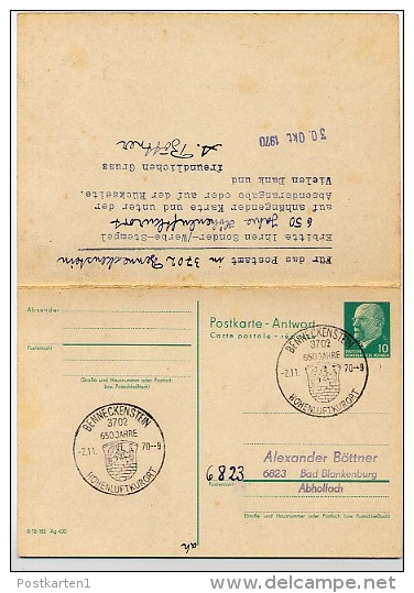 650 Jahre BENNECKENSTEIN Wappen 1970 Auf DDR P77 Postkarte Mit Antwort - Enveloppes