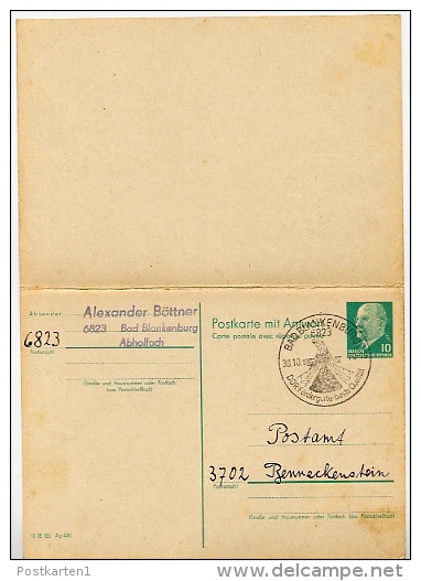 650 Jahre BENNECKENSTEIN Wappen 1970 Auf DDR P77 Postkarte Mit Antwort - Briefe U. Dokumente