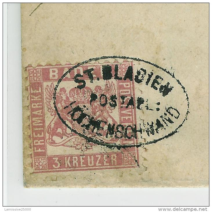 BADE 3 Kr LETTRE  CACHET  ST BLASIEN POSTABL HOCHENSCHWAND - Lettres & Documents