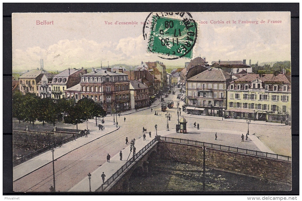 BELFORT, VISTA DE LA CIUDAD, PUENTES, CIRCULADA EN 1909 - Belfort - Ciudad