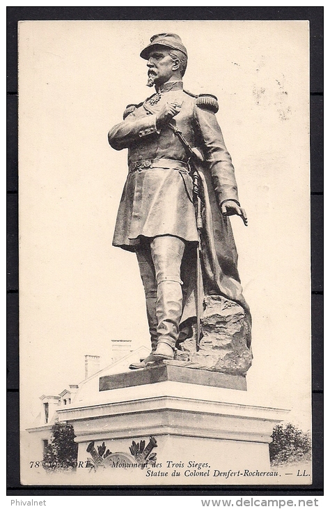 BELFORT, MONUMENT DES TROIS SIEGES, STATUE DU COLONEL DENFERT-ROCHEREAU, CIRCULADA EN 1914, ESTATUAS, MONUMENTOS - Belfort - Ciudad