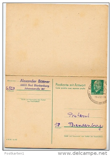 AUSSTELLUNG BRANDENBURG 1967 Auf  DDR P77 Postkarte Mit Antwort - Cartes Postales - Oblitérées