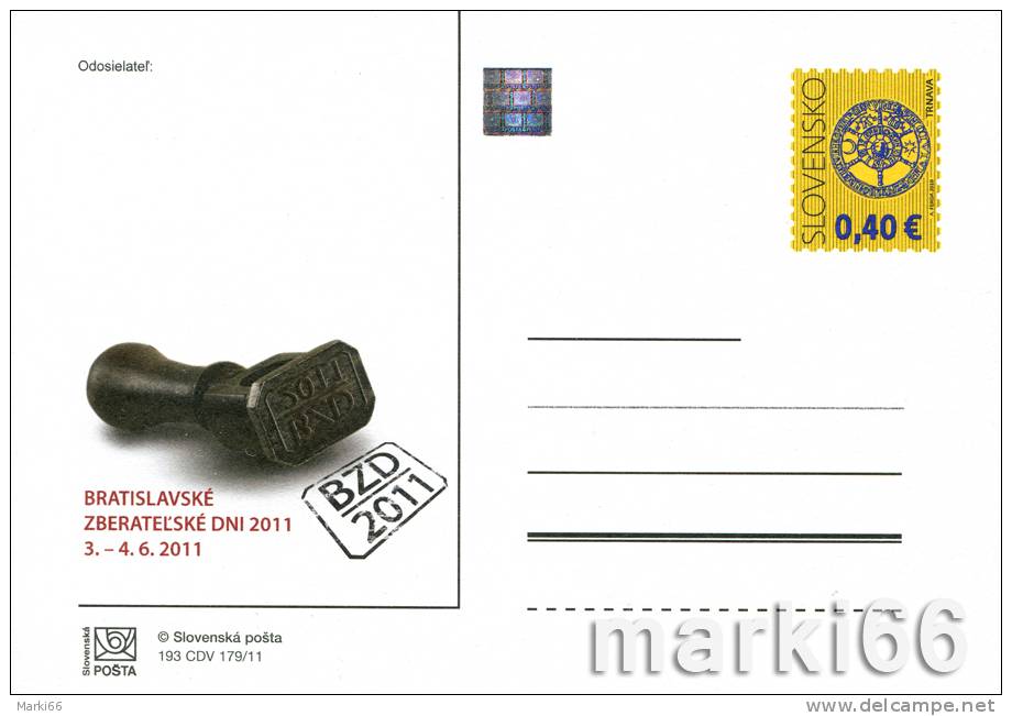 Slovakia - 2011 - Collectors Days In Bratislava 2011 - Official Postcard With Original Stamp And Hologram - Ansichtskarten