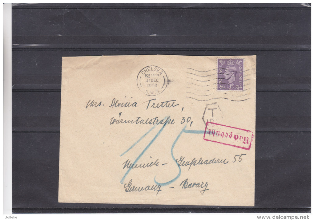 Grande Bretagne - Lettre De 1952 - Expédié Vers L'Allemagne - Taxée - Cachet Nachgebühr - Oblitération Chelsea - Briefe U. Dokumente