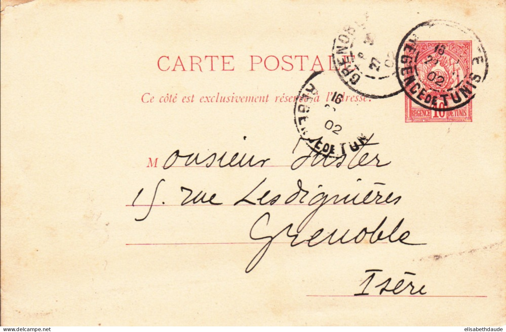 TUNISIE - 1902 - CARTE ENTIER POSTAL De BIZERTE Pour GRENOBLE - ACEP N°11 - Briefe U. Dokumente