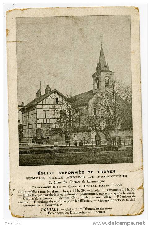 Eglise Reformee De Troyes Carte Rare Temple Salle Annexe Et Presbytere Romilly - Troyes