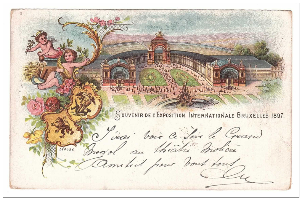 Belgique, Souvenir De L´Exposition Internationale, Bruxelles, 1897, CPA, Carte Postale, Postkarte - Universal Exhibitions