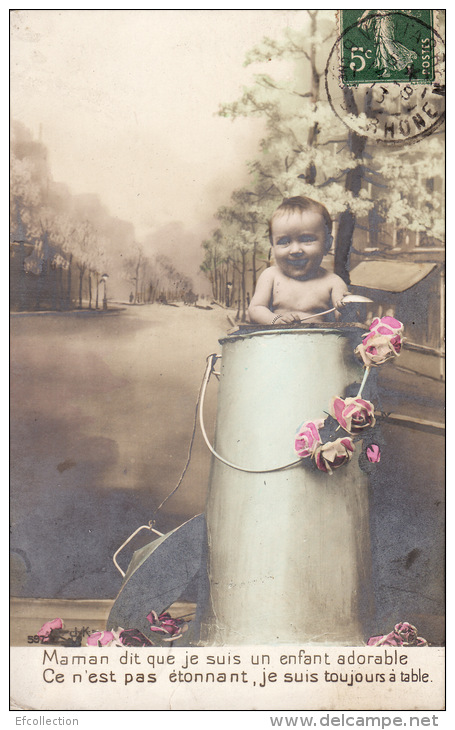 Enfant Garçon Bébé Nu Avec Une Cuillére Dans Un Pot à Lait Cuisine Humour Humoristique édit. J.K. Rare - Humorous Cards