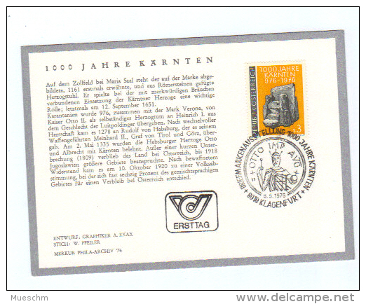 Österreich, 1976, Ersttag "1000 Jahre Kärnten", MiNr.1511 Auf Karton Mit SStpl. (11290L) - FDC