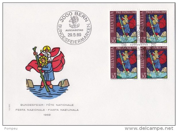 FDC - Switzerlan  - 1969 - PRO Patria  (30+10) - Lettres & Documents