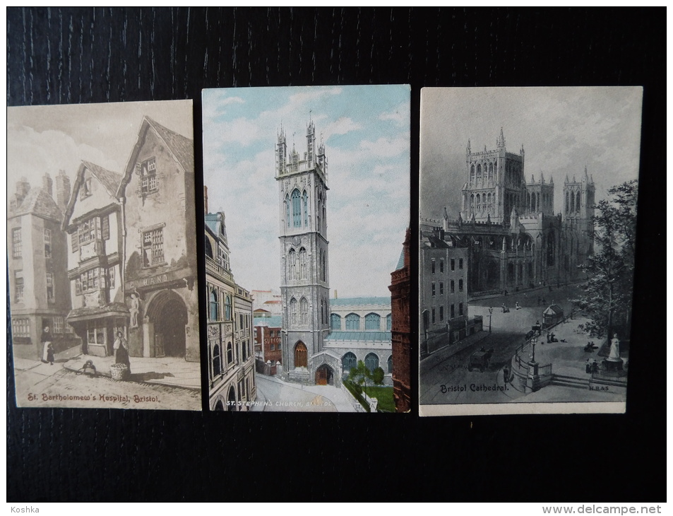 BRISTOL - 3 Cards - St Stephens Church + Cathedral + St Bartholomeo's Hospital   - Lot 224 - Bristol