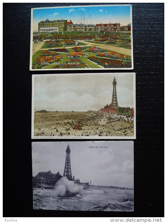 BLACKPOOL - 3 Cards - Putting Greens 1942 + Sands And Promenade 1919 + Rough Sea 1910   - Lot 224 - Blackpool