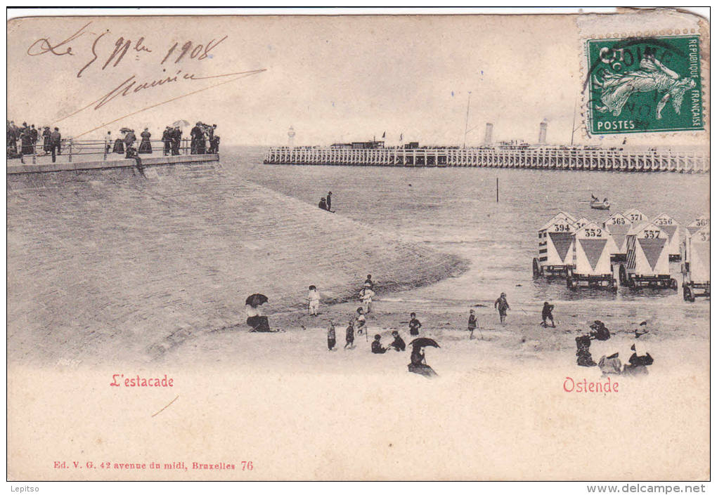 OSTENDE 'L'estacade "  écrite En 1908   TRES RARE     Animée édit V.G. Nr 76                 Voir Scans - Oostende