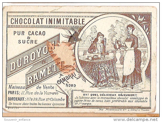 Chromo  Chocolat Duroyon Et Ramette Cambrai 59 Nord - Duroyon & Ramette