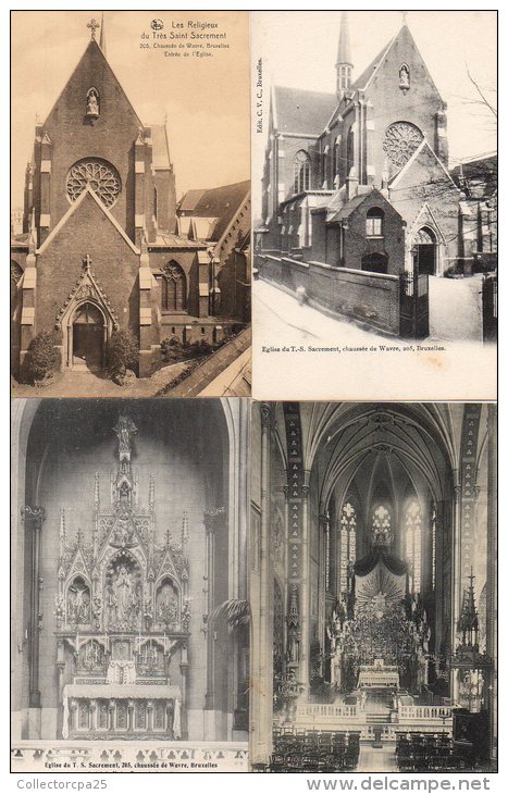 Lot 6 Cpa Bruxelles : Exposition 1910 Incendie Palais Belgique Religieux Du Très Saint Sacrement Chaussée De Wavre ... - Loten, Series, Verzamelingen