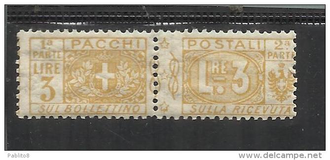 ITALY KINGDOM ITALIA REGNO PACCHI POSTALI 1914 - 1922  NODO DI SAVOIA LIRE 3  MNH - Pacchi Postali