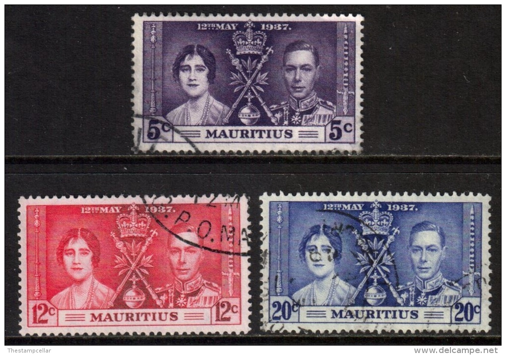 Mauritius Scott 208/210 - SG249/251, 1937 Coronation Set Used - Maurice (...-1967)
