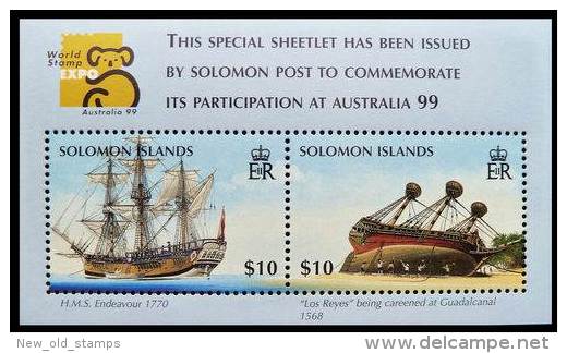 SOLOMON ISLANDS /AUSTRALIA 1999 STAMP SHOW S/S MNH COOK SAIL SHIPS, EXPLORERS  CV.$13.00 - Explorers