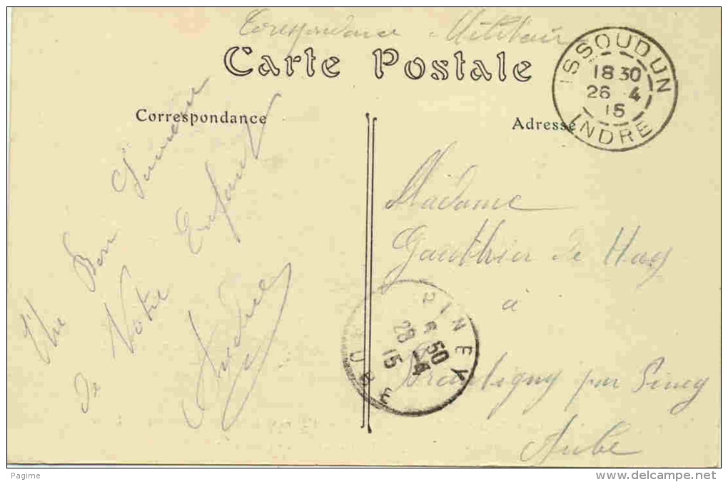 Cachet Hopital Temporaire De Issoudun - Guerre De 1914-18