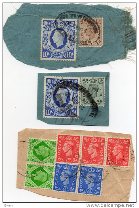 Timbres Georges VI 10S.Bleu Sur Fragments. - Oblitérés