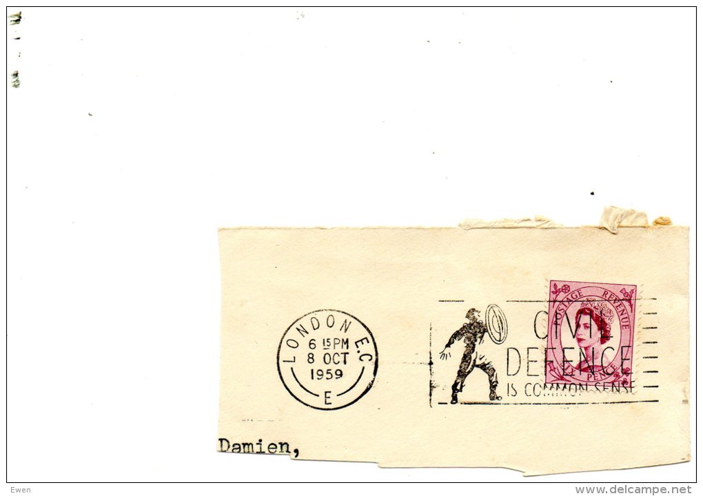 Timbre N° 270 Avec Flamme 1959 "Civil Defence Is Common Sense". - Postmark Collection
