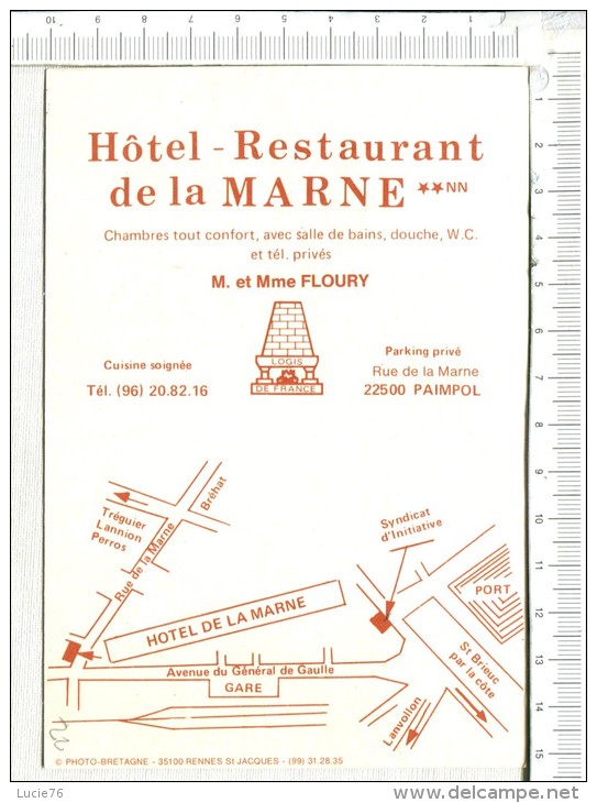 PAIMPOL   -  Hôtel Restaurant De La MARNE -   5 Vues : Extérieur - Intérieur - Plaques En Carton